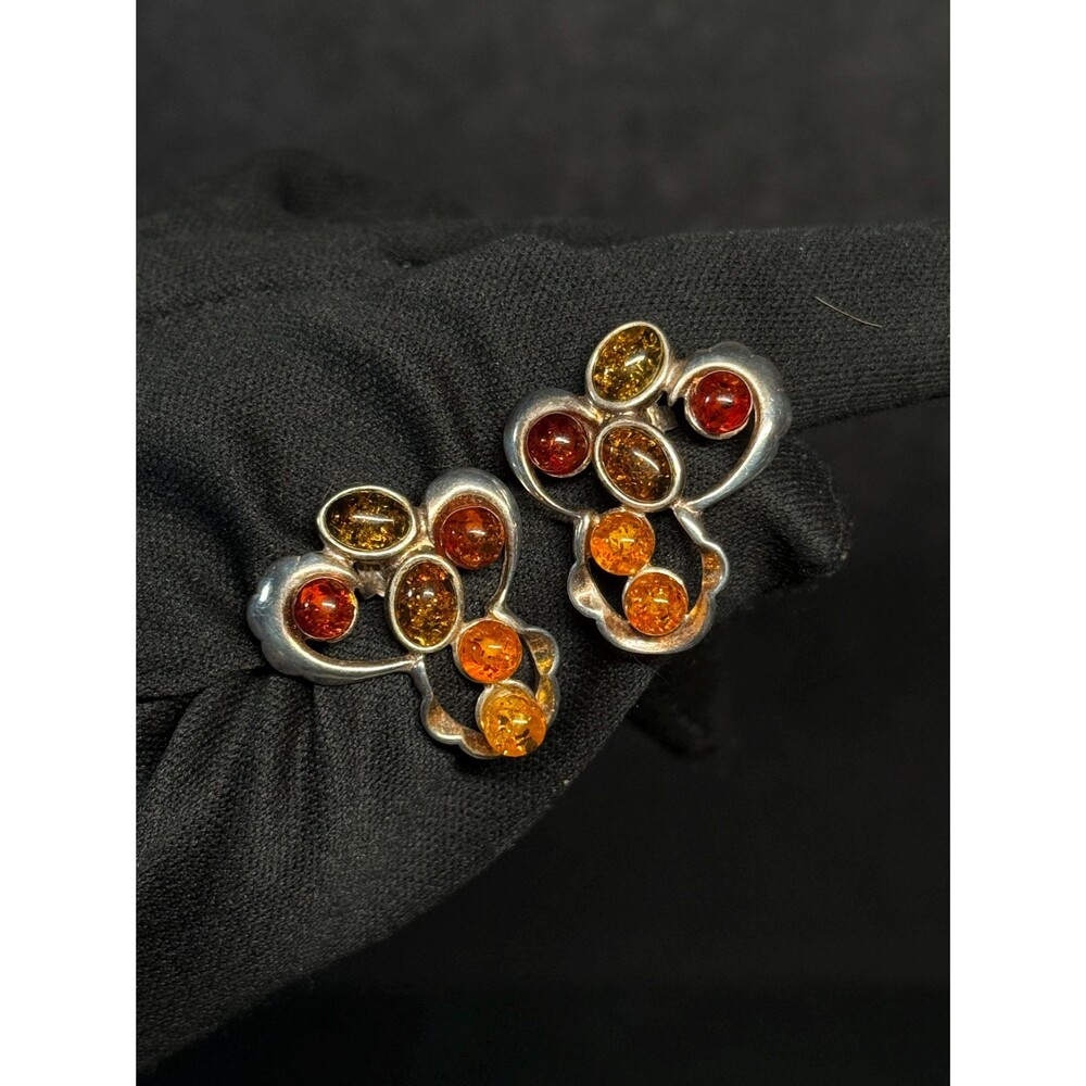 Vintage Sterling Silver Amber Statement Earrings